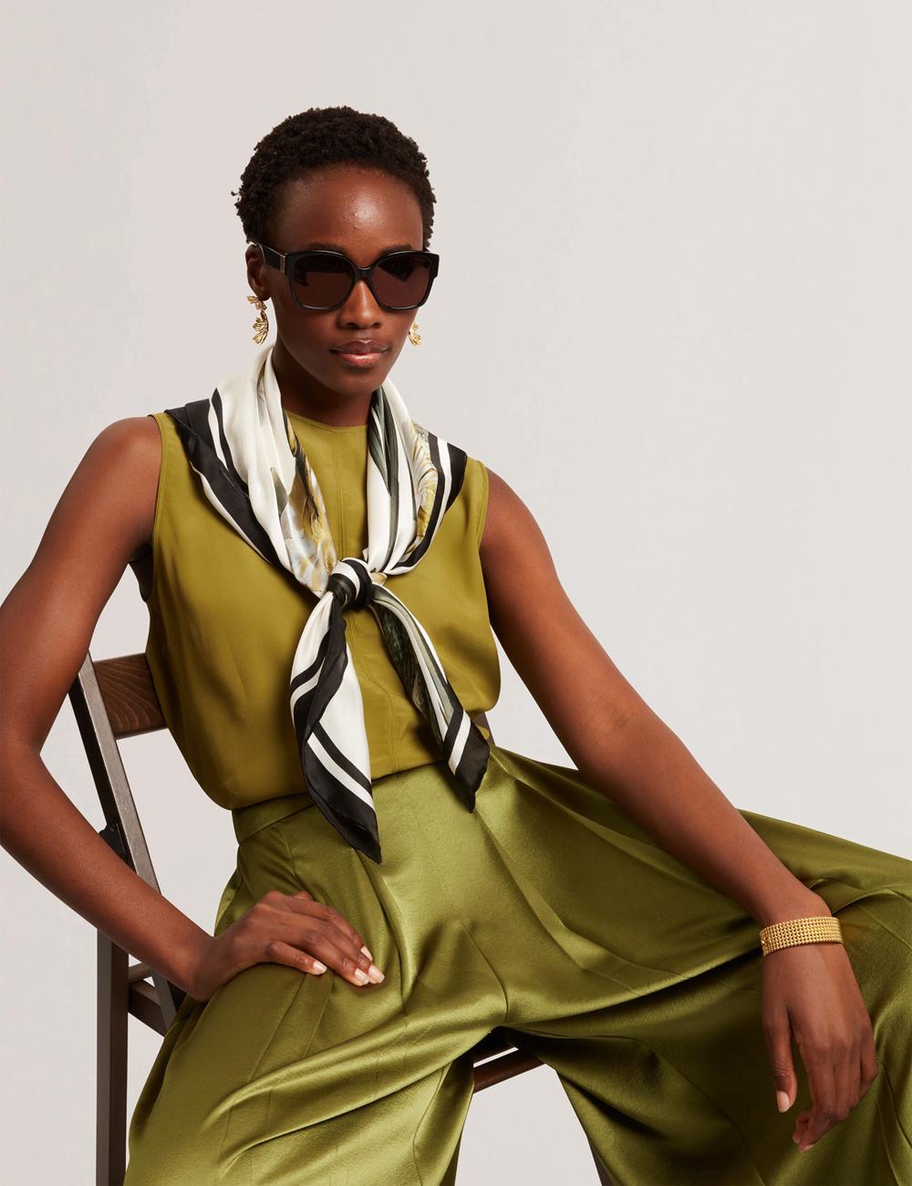 Ted Baker SHAMRA - Silk Blend Seam Detail Women Tops Mid-Green | UAE  43870-MGNF