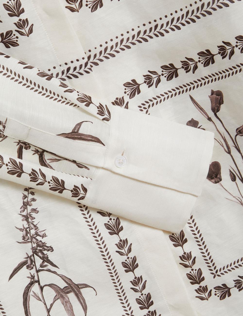 Ted Baker SIMCOA - Panel Print Silk Linen Longline Women Casual Shirts Ivory | UAE  43687-TJMN
