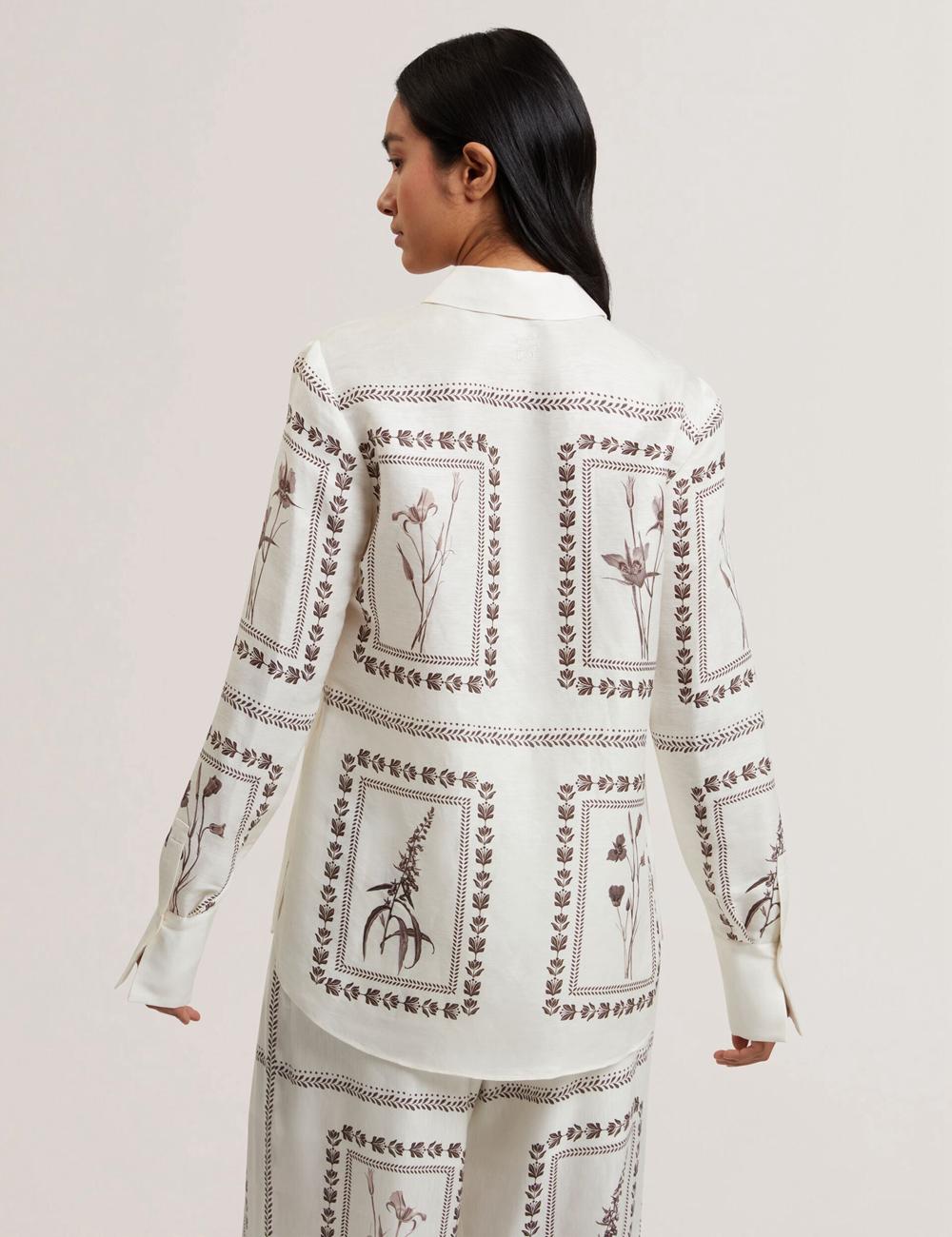 Ted Baker SIMCOA - Panel Print Silk Linen Longline Women Casual Shirts Ivory | UAE  43687-TJMN