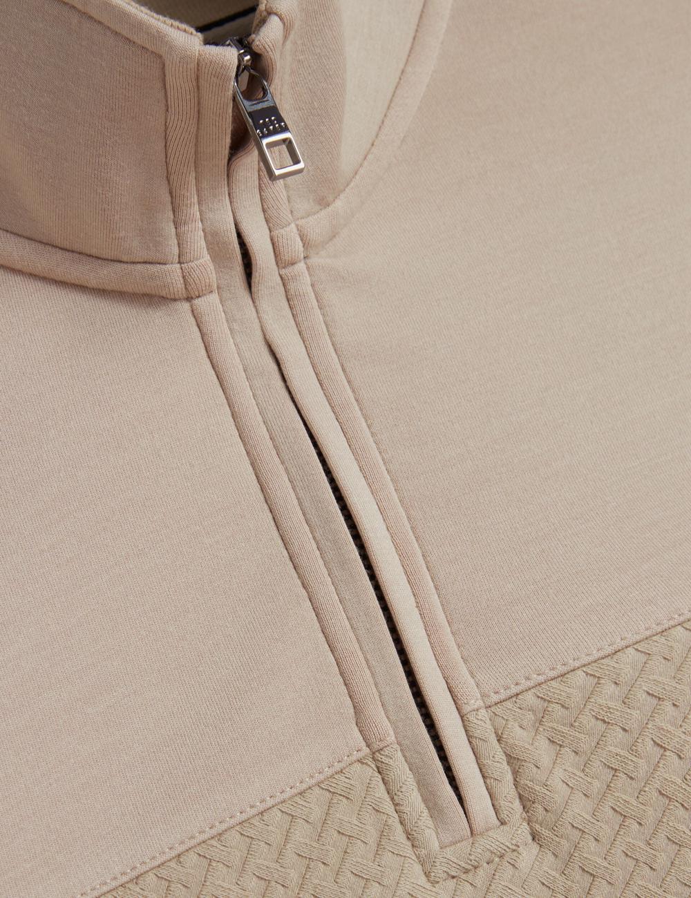 Ted Baker SIMONEA - Textured Panel Half-Zip Modal Men Sweatshirts Taupe | UAE  50739-IKEP
