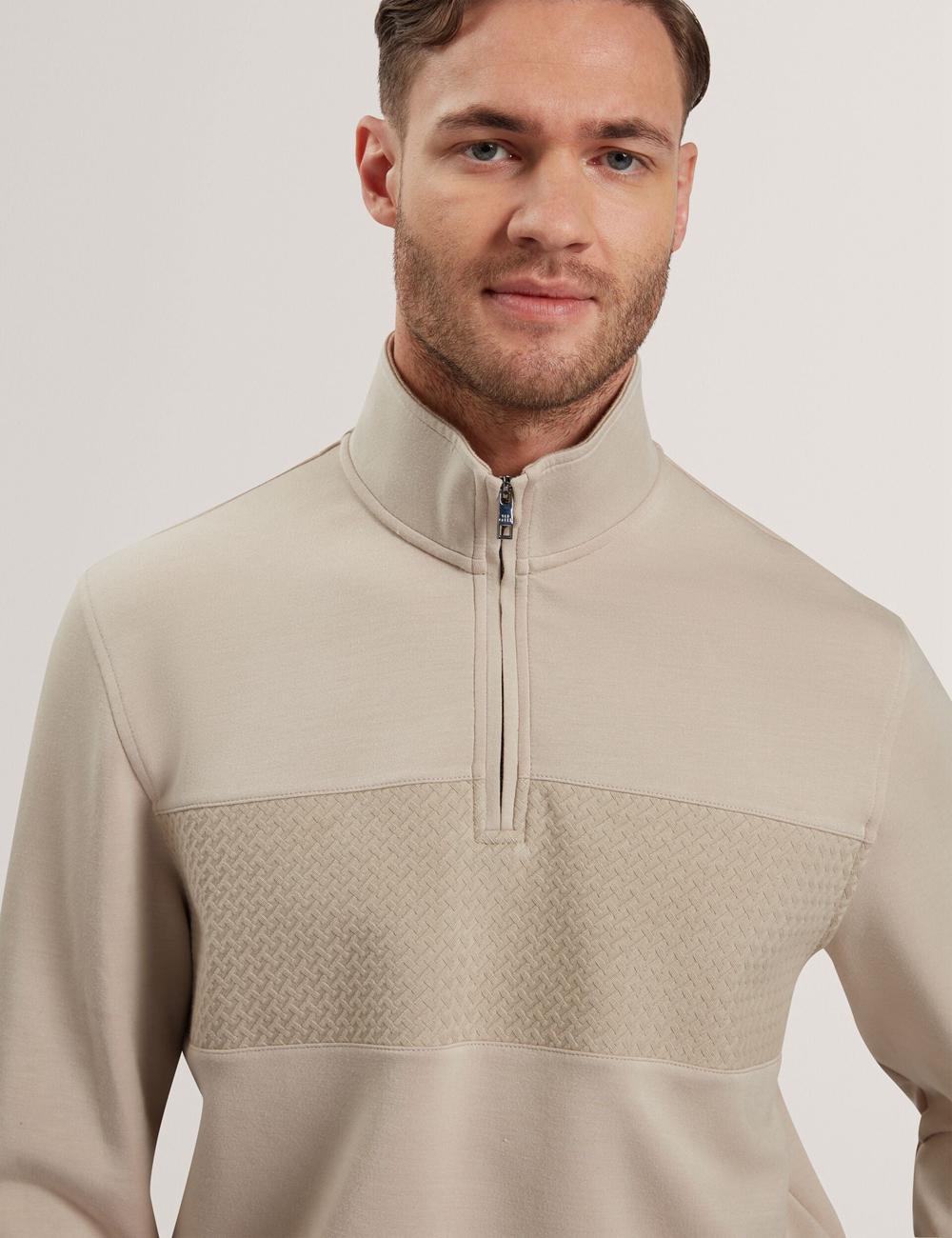 Ted Baker SIMONEA - Textured Panel Half-Zip Modal Men Sweatshirts Taupe | UAE  50739-IKEP