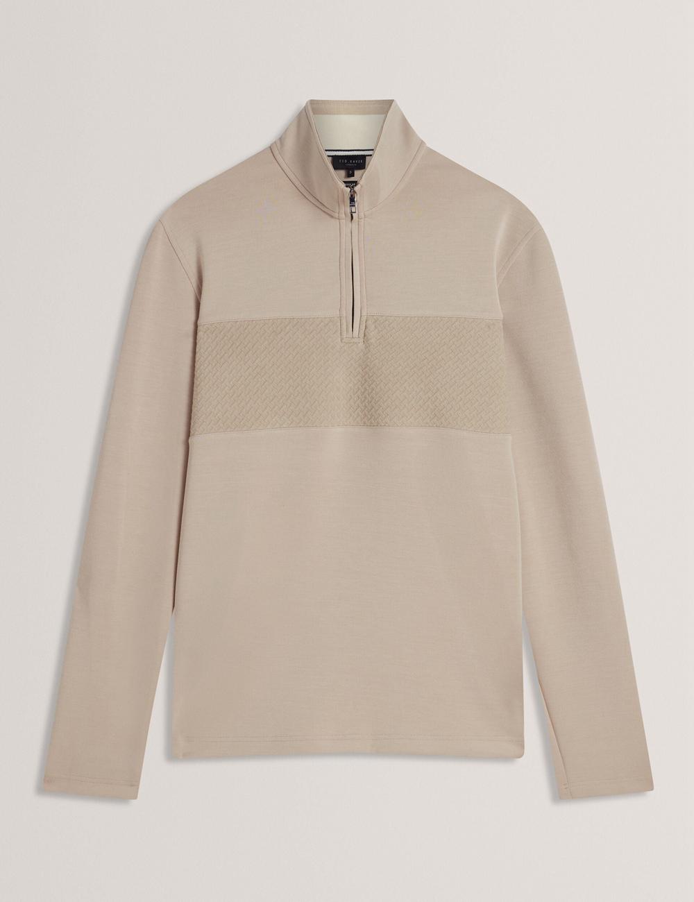 Ted Baker SIMONEA - Textured Panel Half-Zip Modal Men Sweatshirts Taupe | UAE  50739-IKEP
