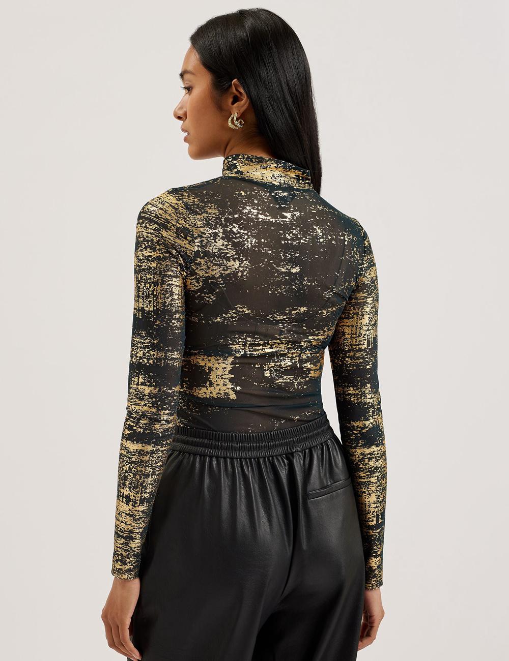 Ted Baker SOFIY - Foil Print High Neck Mesh Top Women Jumpers Dk-Green | UAE  28390-TLPR