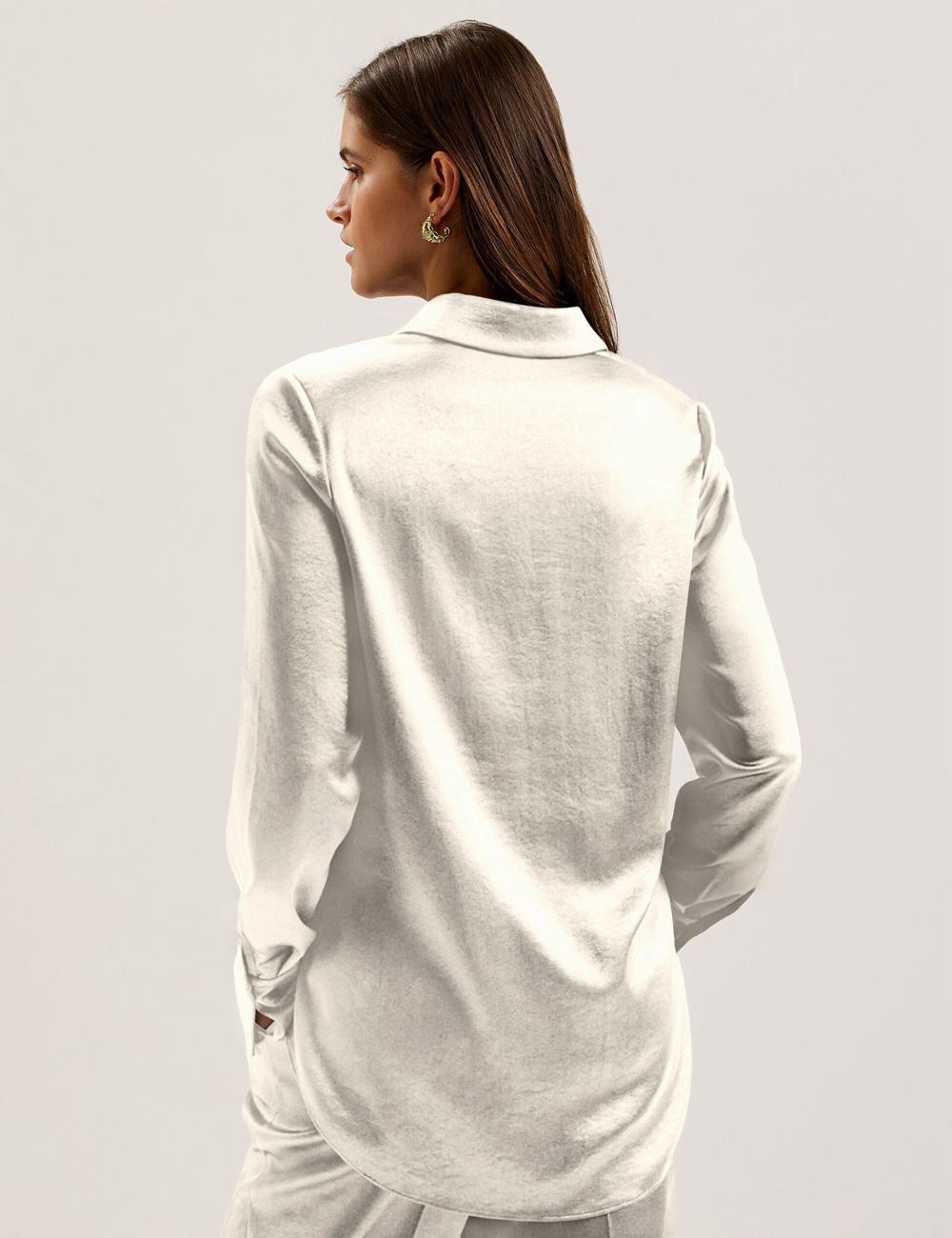 Ted Baker SONORA - Satin Longline Covered Placket Women Formal Shirts Ivory | UAE  69845-CDLV