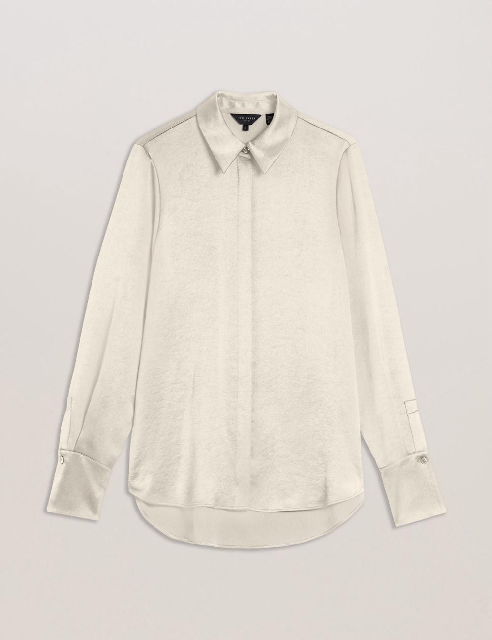 Ted Baker SONORA - Satin Longline Covered Placket Women Formal Shirts Ivory | UAE  69845-CDLV