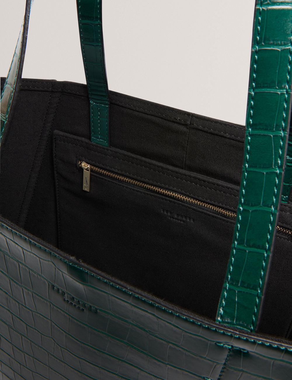 Ted Baker SOPHYNA - Croc Effect Folding Shopper Women Shopper Bags Dk-Green | UAE  76390-TZQA