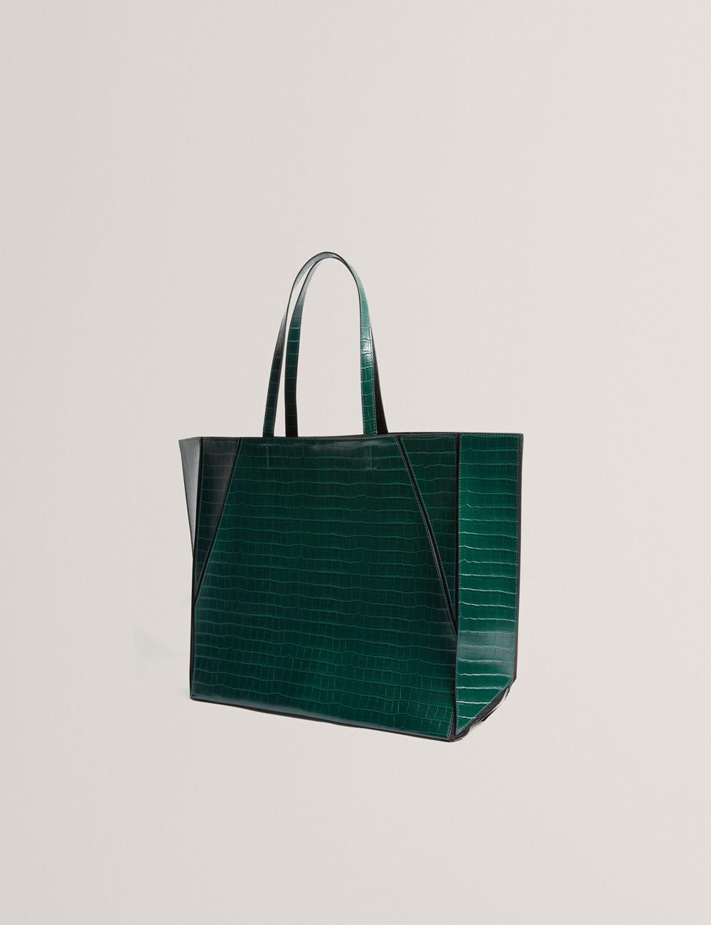 Ted Baker SOPHYNA - Croc Effect Folding Shopper Women Shopper Bags Dk-Green | UAE  76390-TZQA