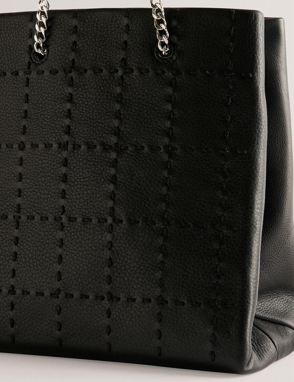 Ted Baker STALIA - Stitch Detail Leather Small Women Tote Bags Black | UAE  43791-YWNB