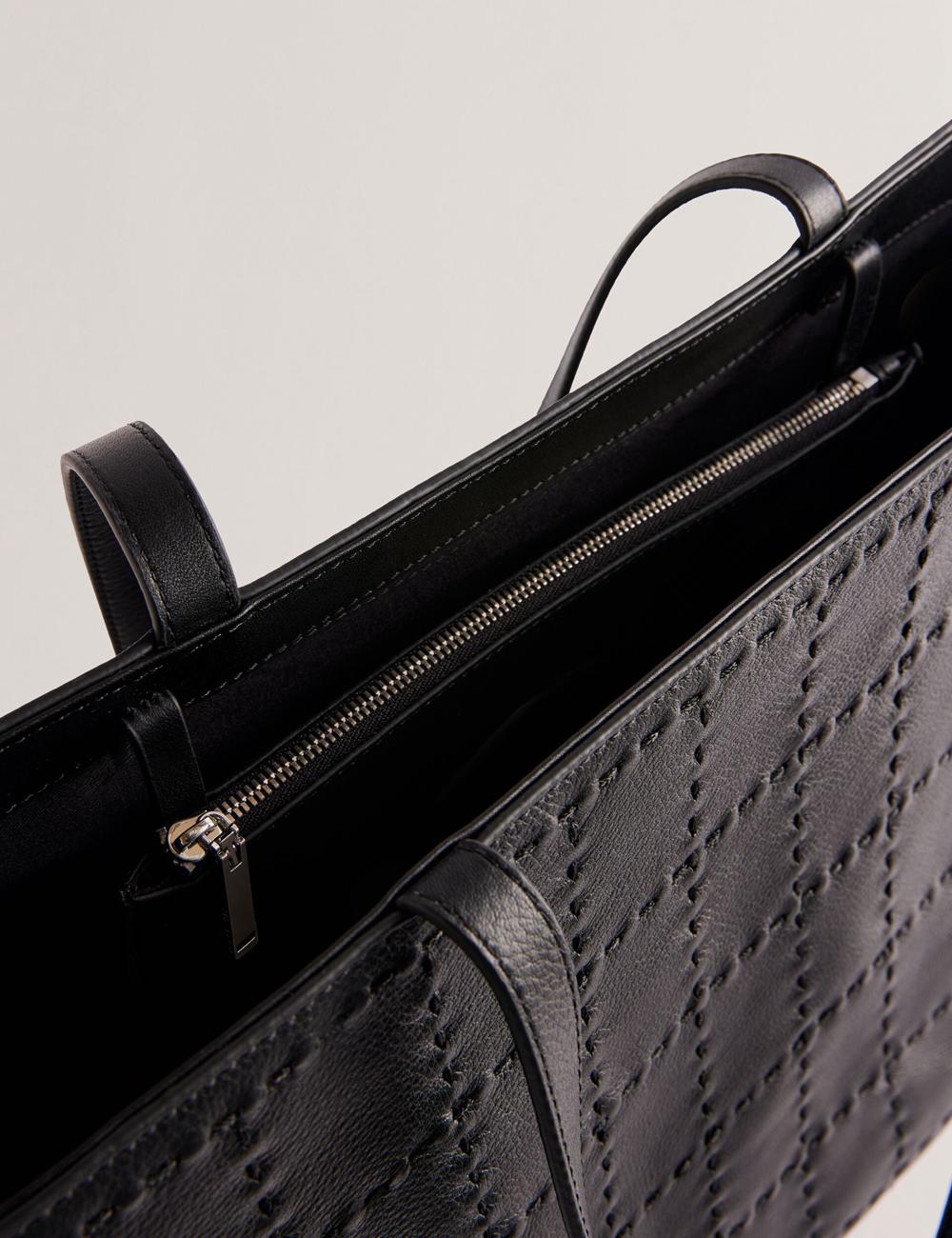 Ted Baker STALIE - Stitch Detail Leather Large Shopper Women Shopper Bags Black | UAE  72389-XZAP