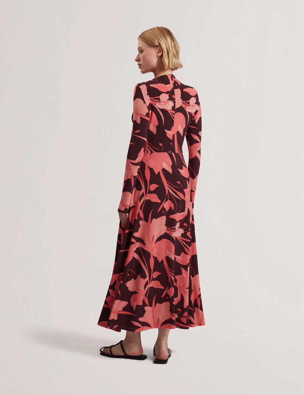 Ted Baker STARLAH - Slinky Printed Jersey Long Sleeve Women Midi Dresses Dk-Brown | UAE  20831-KQXJ