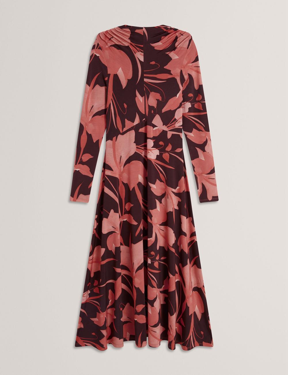 Ted Baker STARLAH - Slinky Printed Jersey Long Sleeve Women Midi Dresses Dk-Brown | UAE  20831-KQXJ
