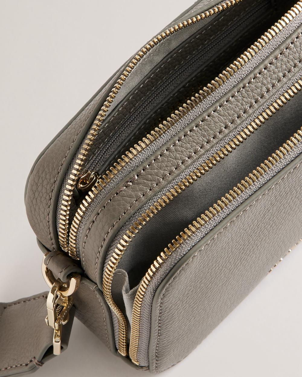 Ted Baker STUNNA - Mini Leather Crossbody Camera Women Camera Bag Mid-Grey | UAE  07134-GFRZ
