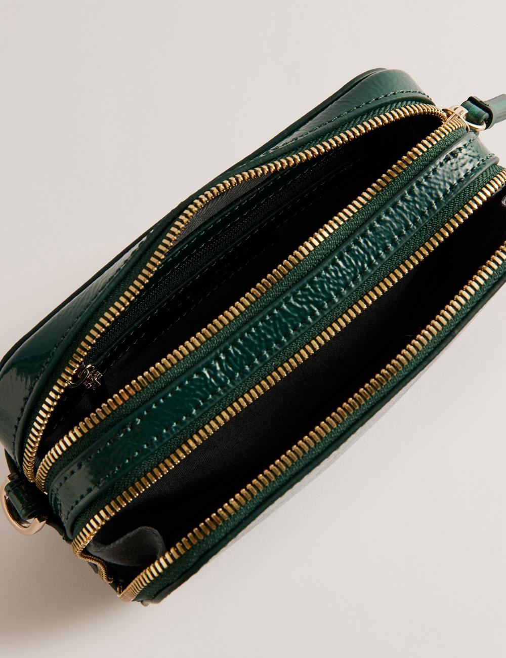 Ted Baker STUNWA - Patent Leather Webbing Camera Women Camera Bag Mid-Green | UAE  31948-JNMP