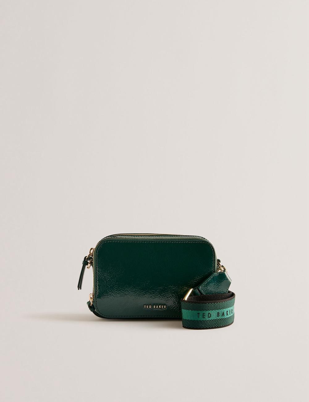 Ted Baker STUNWA - Patent Leather Webbing Camera Women Camera Bag Mid-Green | UAE  31948-JNMP