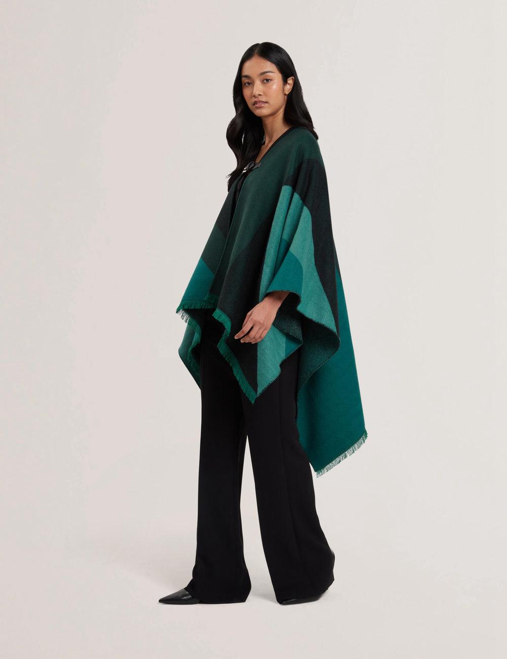 Ted Baker SUFFIA - Colour Block Buckled Woven Women Ponchos Dk-Green | UAE  68239-HNXW