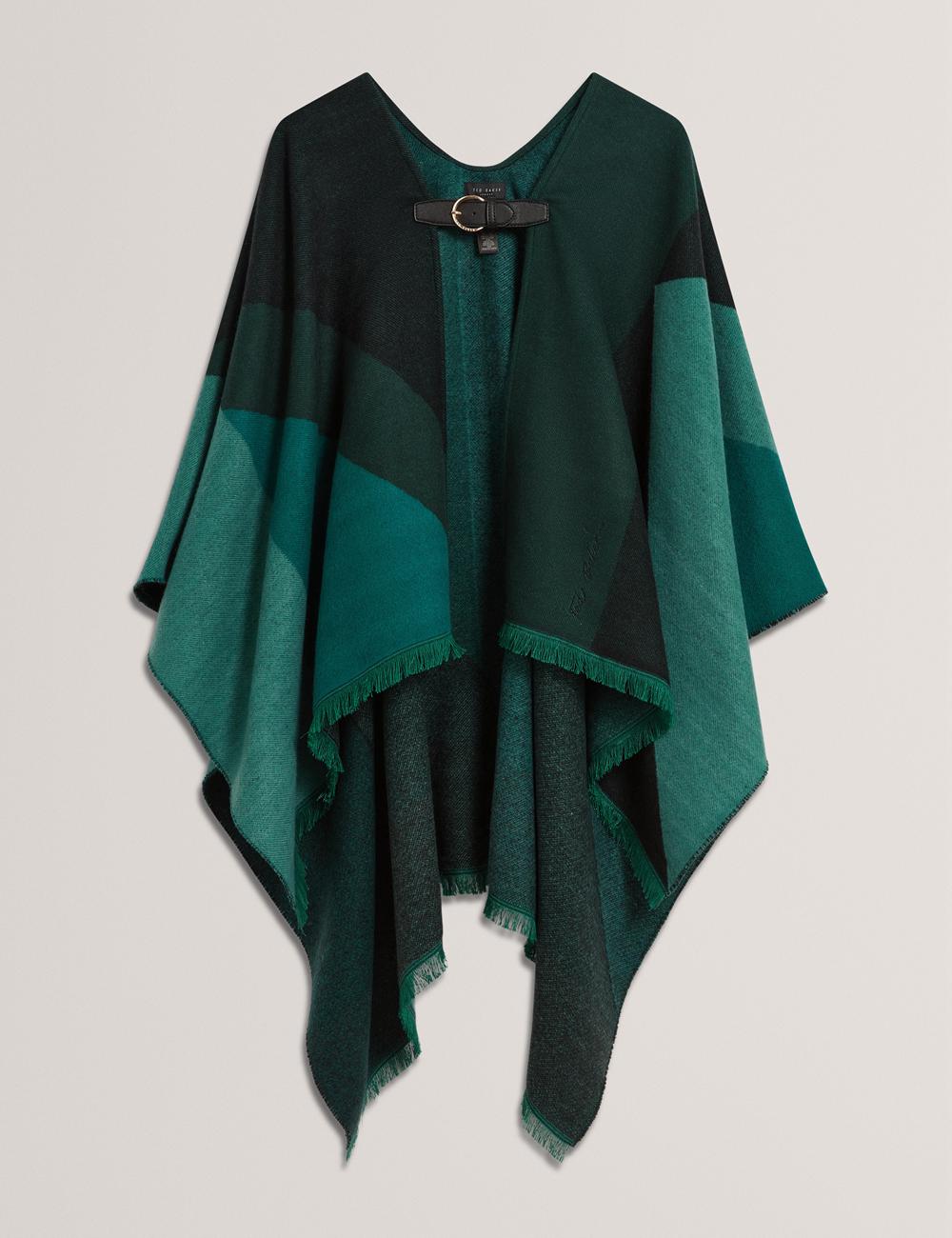 Ted Baker SUFFIA - Colour Block Buckled Woven Women Ponchos Dk-Green | UAE  68239-HNXW