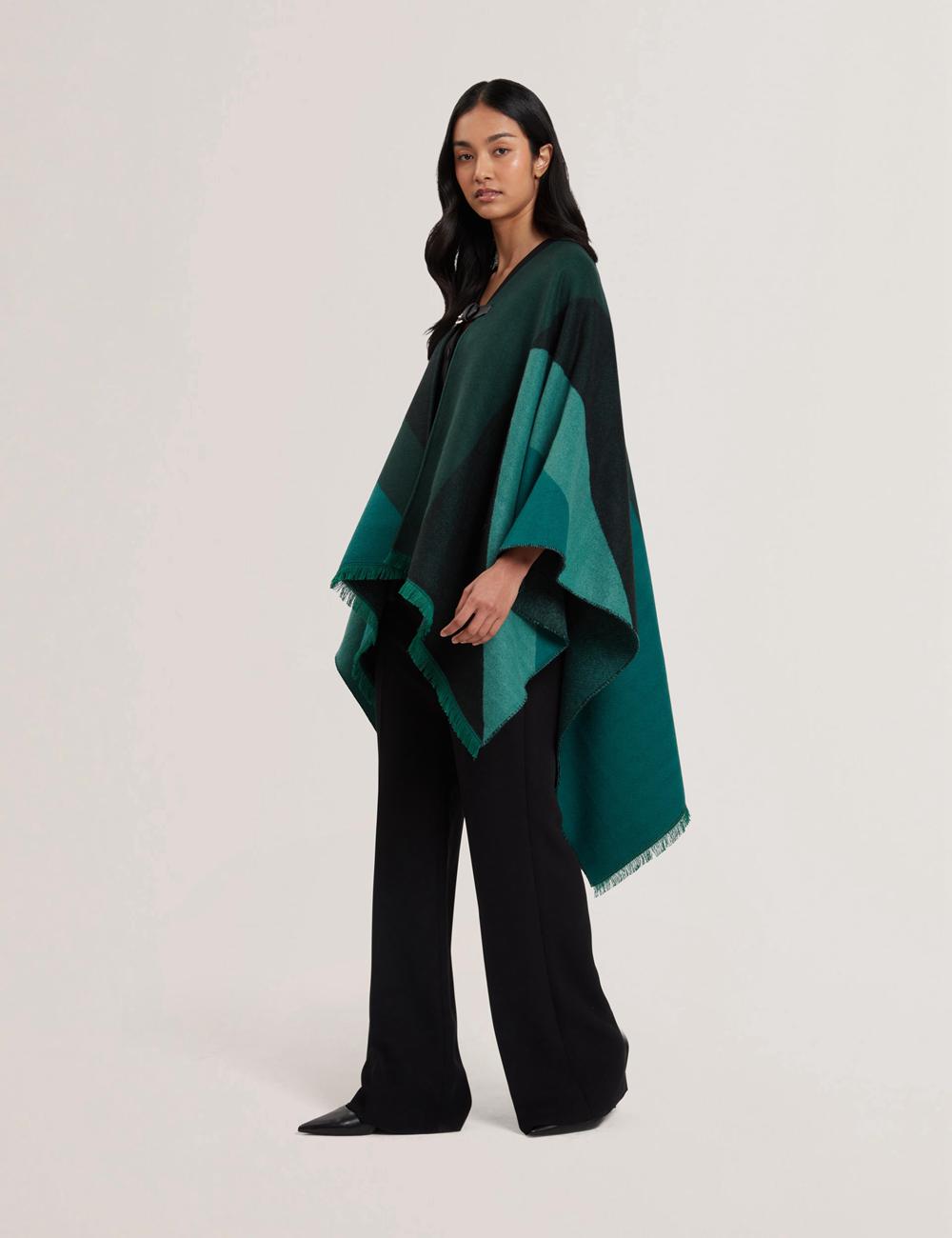 Ted Baker SUFFIA - Colour Block Buckled Woven Women Ponchos Dk-Green | UAE  68239-HNXW