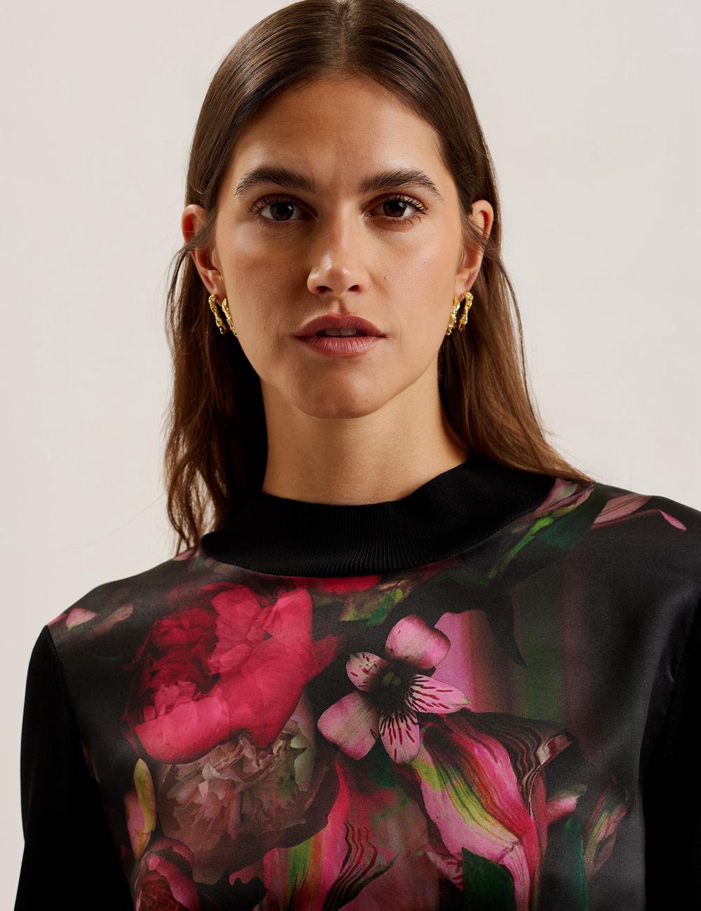 Ted Baker TABITHR - Printed Panel Long Sleeve Knit Women Tops Black | UAE  68457-YSDG