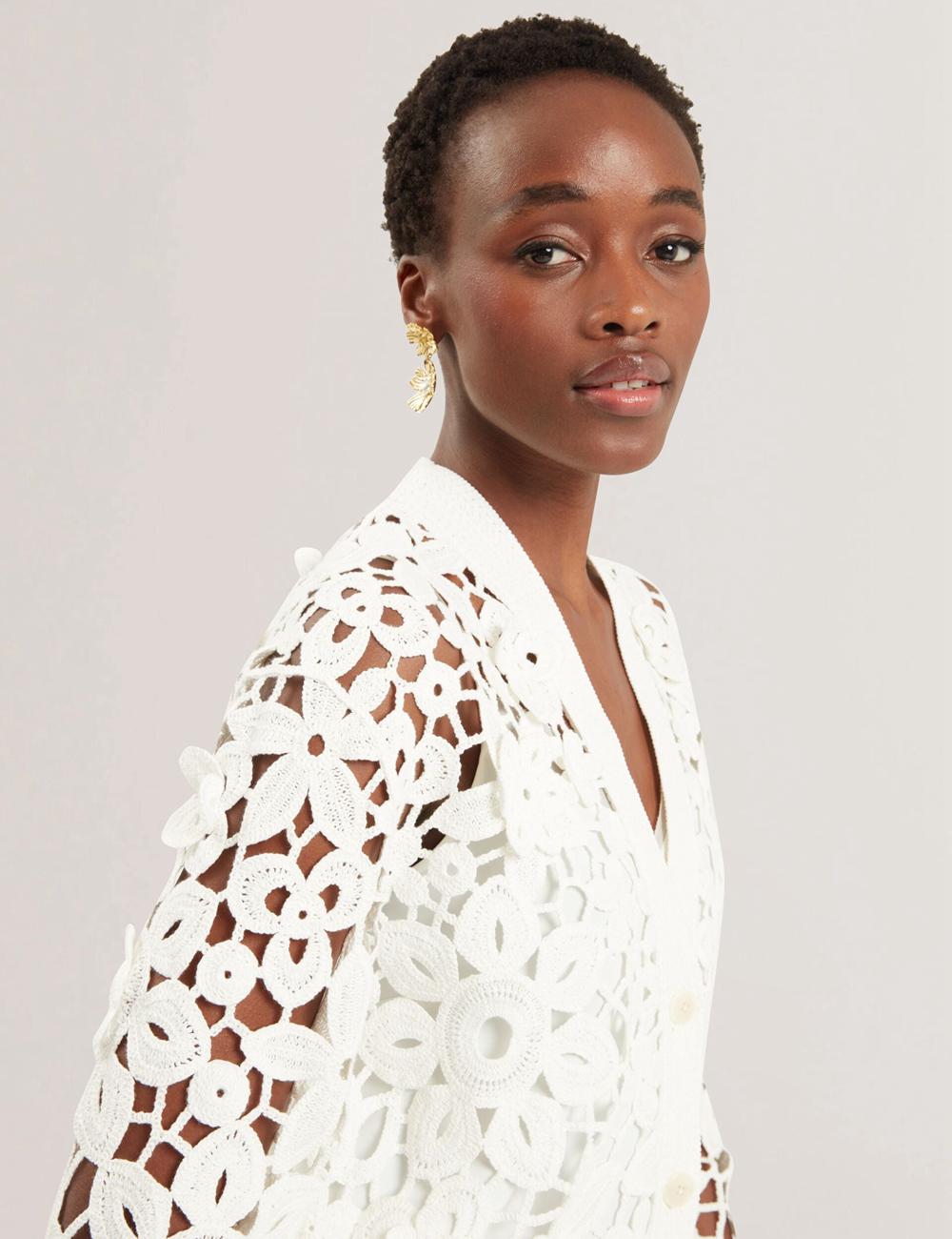 Ted Baker TARLI - Crochet Open Knit Longline Women Cardigans White | UAE  48057-IJHF