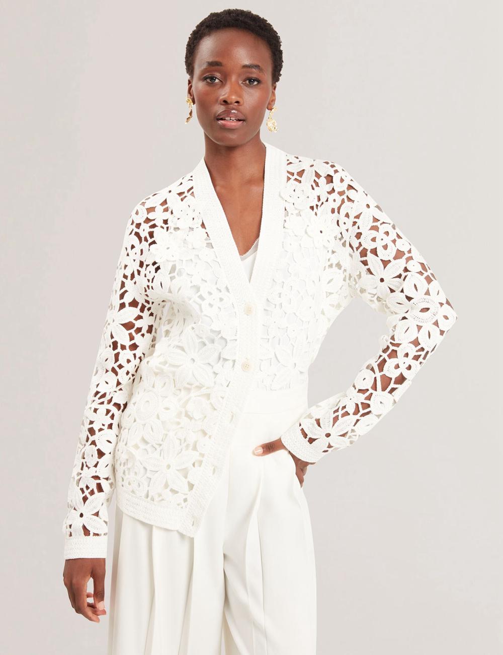 Ted Baker TARLI - Crochet Open Knit Longline Women Cardigans White | UAE  48057-IJHF