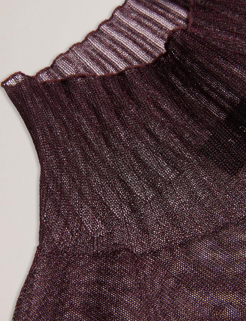 Ted Baker TAYLAW - Shimmer Sheer Knit Funnel Neck Top Women Jumpers Red | UAE  63850-MWFB