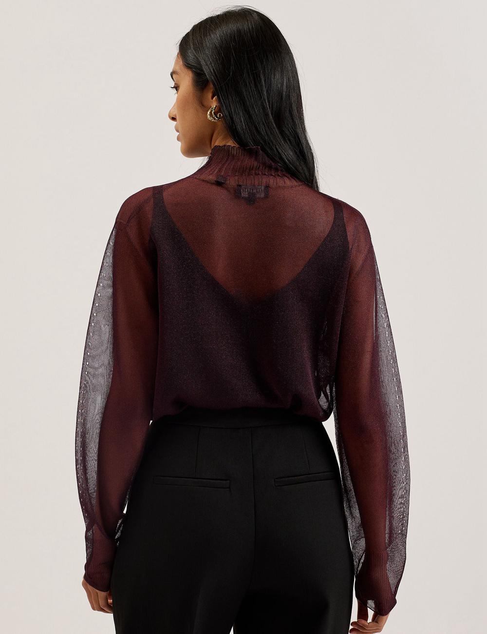 Ted Baker TAYLAW - Shimmer Sheer Knit Funnel Neck Top Women Jumpers Red | UAE  63850-MWFB