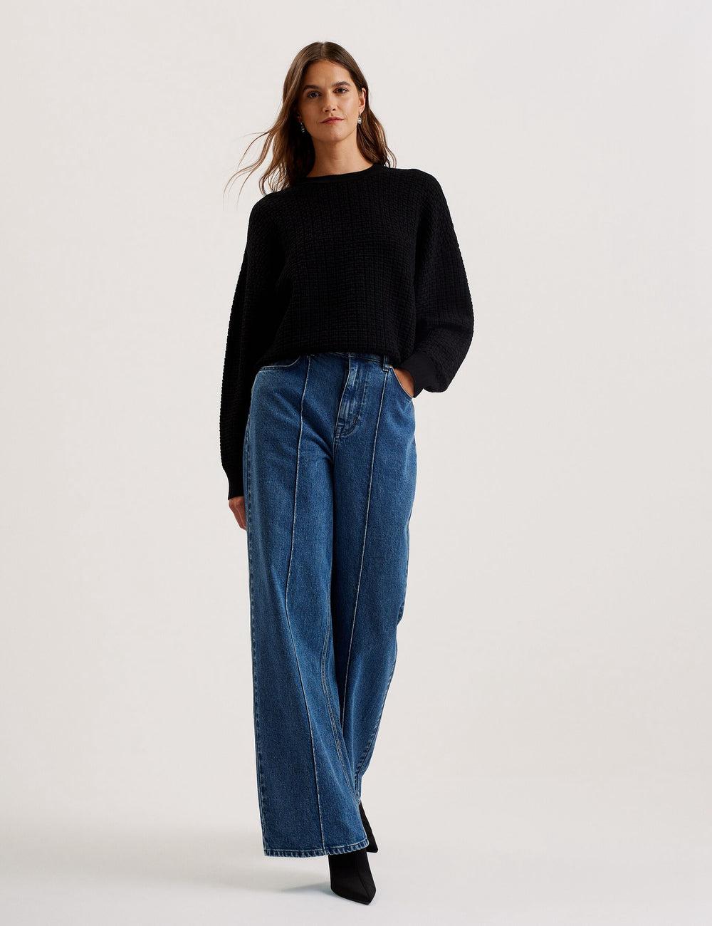 Ted Baker TEDTYY - Textured T Jacquard Knitted Women Jumpers Black | UAE  76910-PVFJ