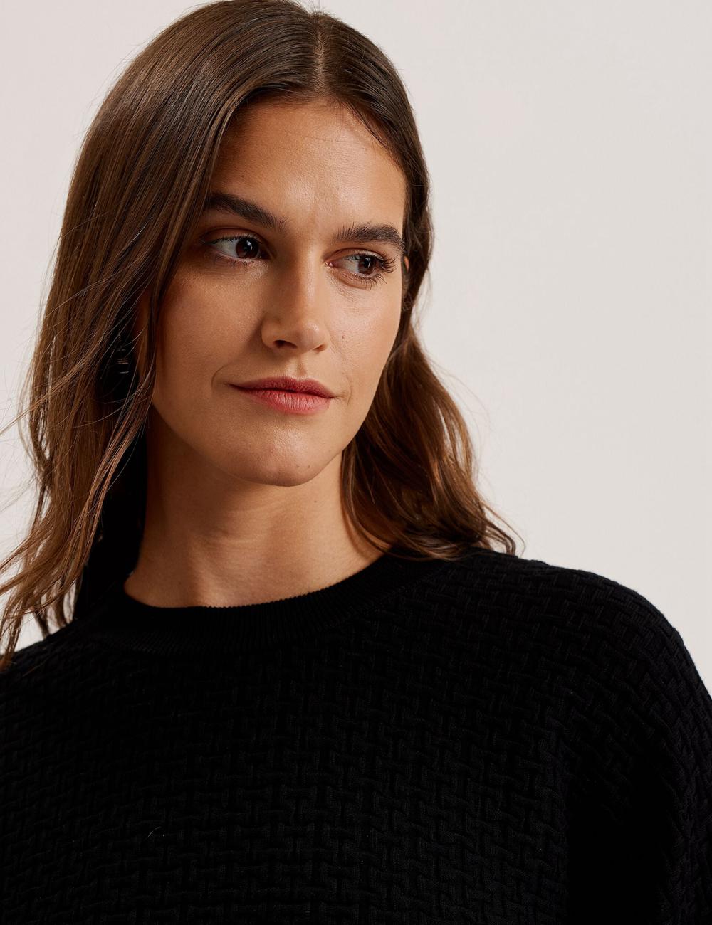 Ted Baker TEDTYY - Textured T Jacquard Knitted Women Jumpers Black | UAE  76910-PVFJ