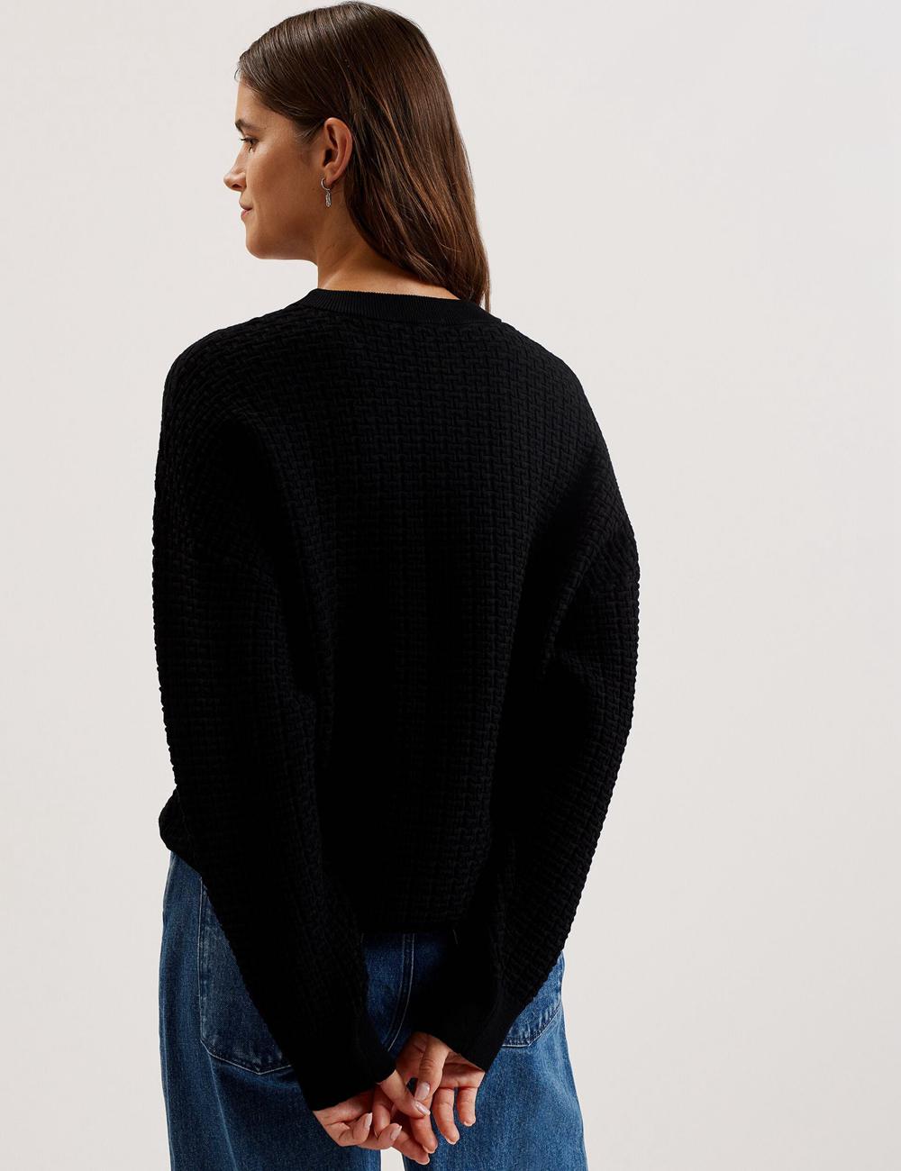 Ted Baker TEDTYY - Textured T Jacquard Knitted Women Jumpers Black | UAE  76910-PVFJ