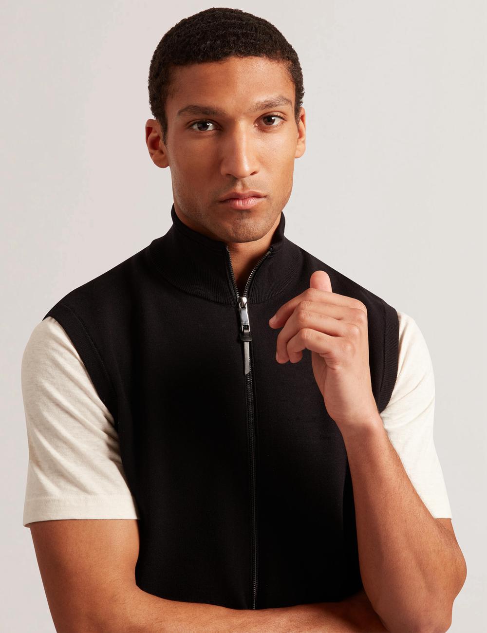 Ted Baker TERINCE - Zip-Through Funnel Neck Men Gillets Black | UAE  53416-SEMV