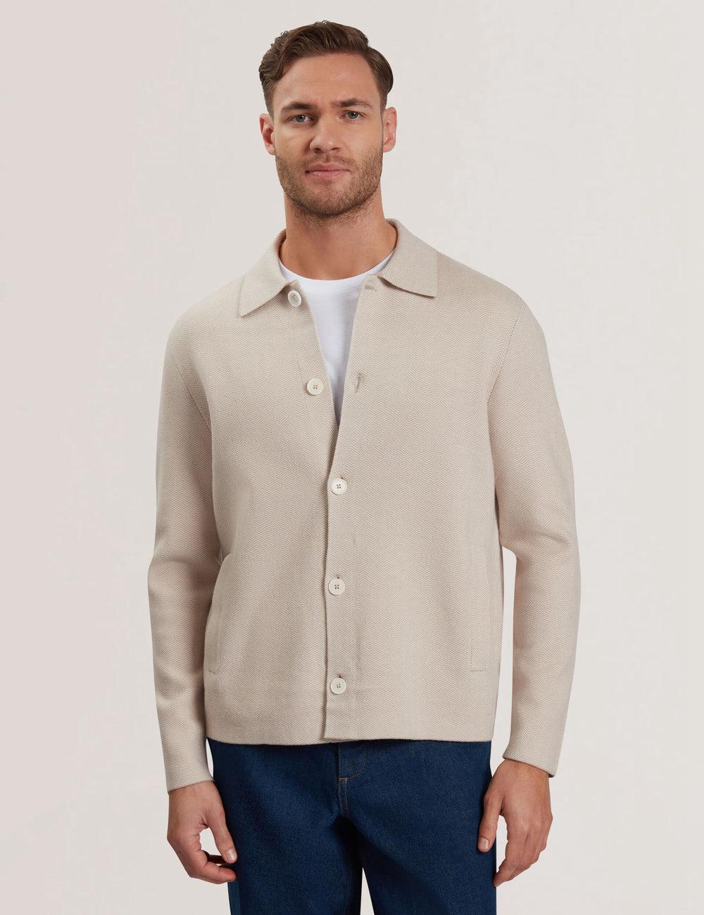 Ted Baker THIMON - Herringbone Knit Button-Up Men Jackets Taupe | UAE  43720-PGMX