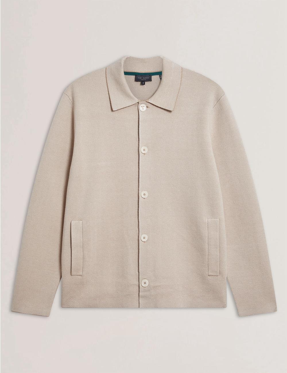 Ted Baker THIMON - Herringbone Knit Button-Up Men Jackets Taupe | UAE  43720-PGMX