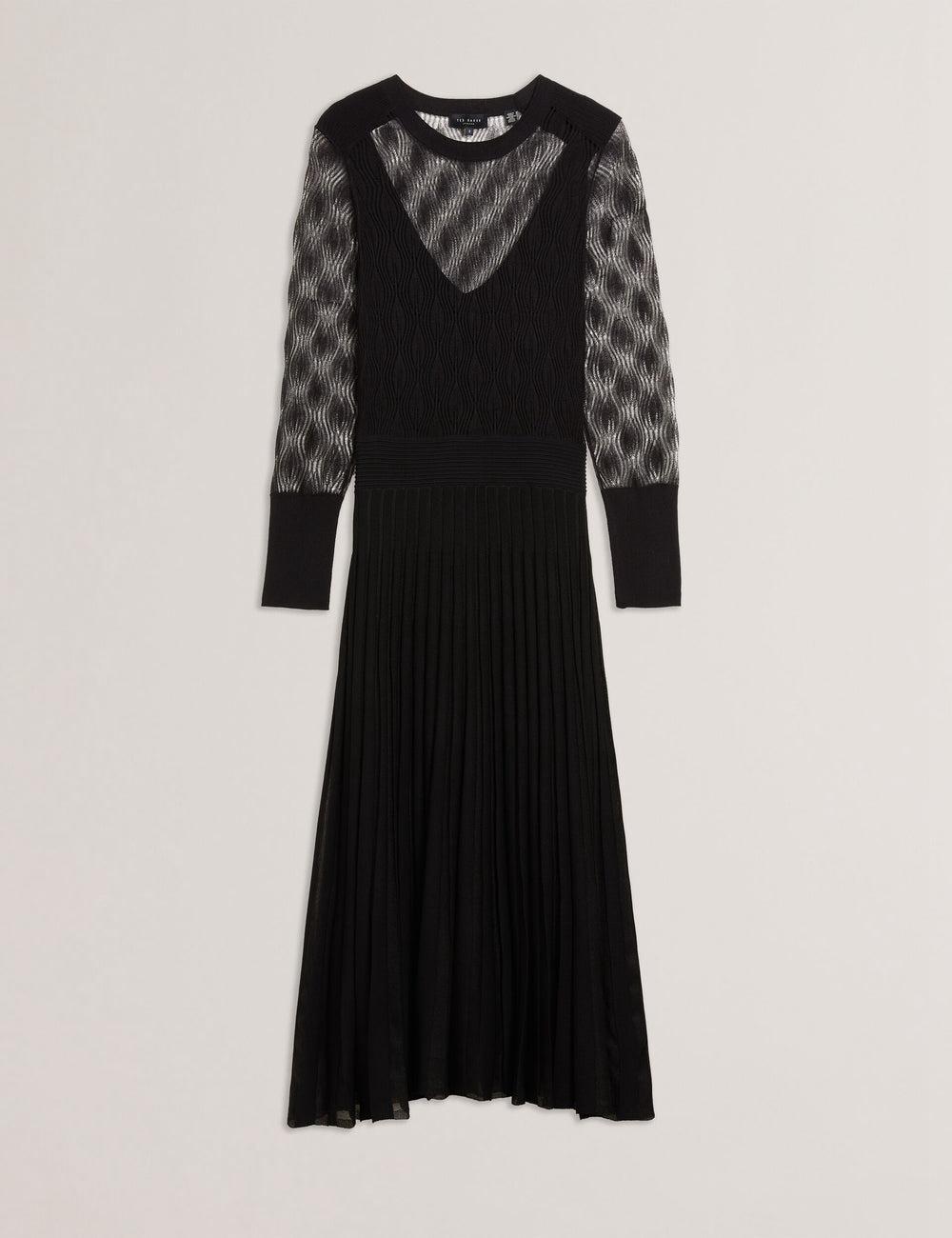 Ted Baker TIIMARA - Pointelle Knit Asymmetric Women Midi Dresses Black | UAE  36140-IMHL