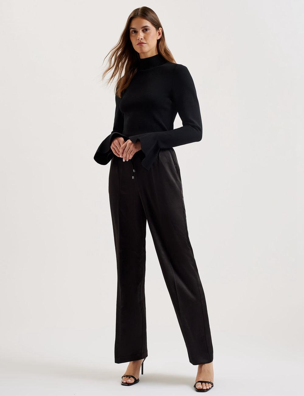 Ted Baker UMAIBO - Satin Wide Leg Drawstring Joggers Women Trousers Black | UAE  76401-JNES