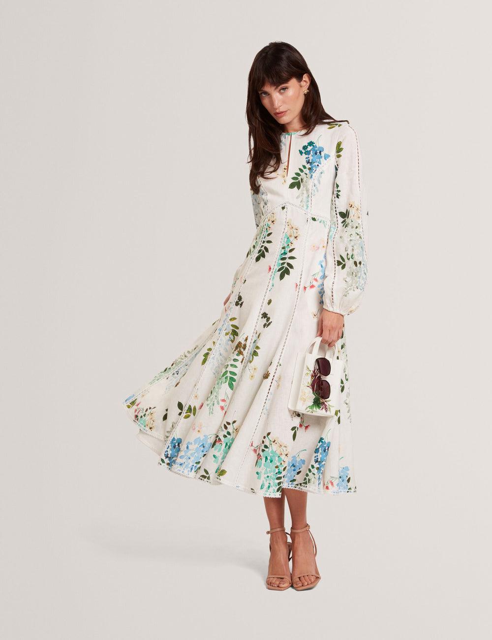 Ted Baker UTALA - Floral Crochet Trim Linen Women Midi Dresses White | UAE  87945-ADXN