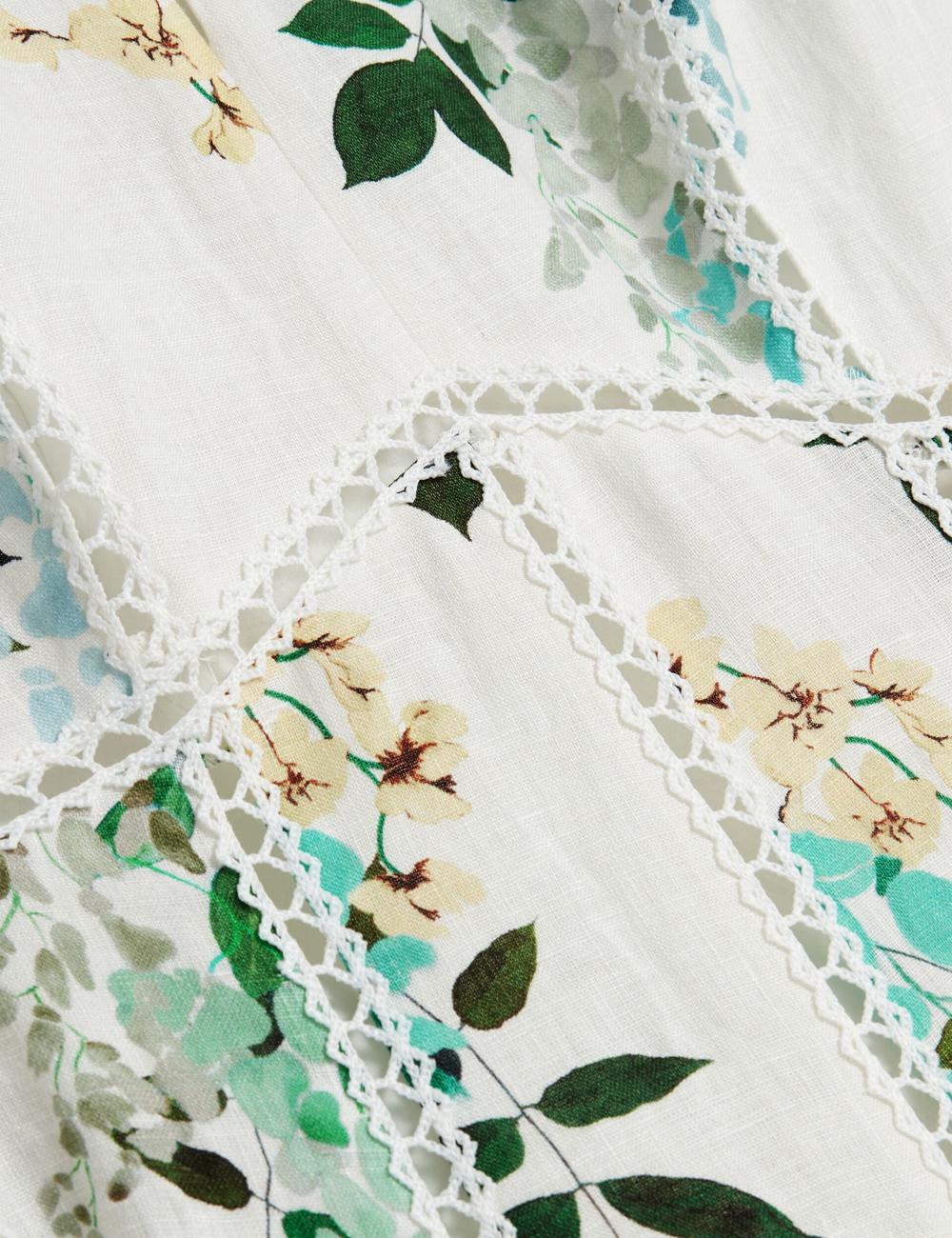 Ted Baker UTALA - Floral Crochet Trim Linen Women Midi Dresses White | UAE  87945-ADXN