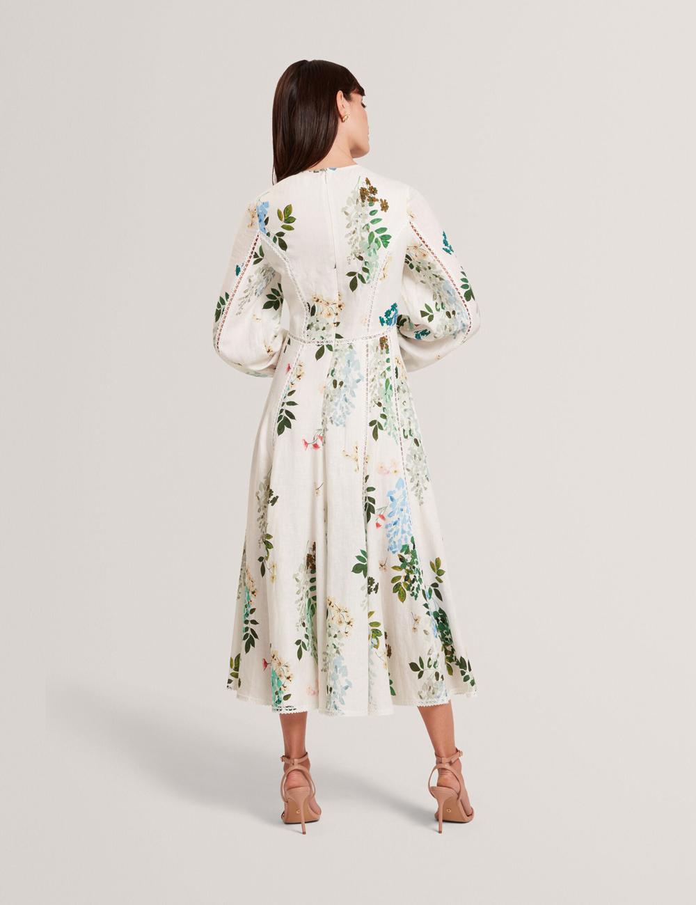 Ted Baker UTALA - Floral Crochet Trim Linen Women Midi Dresses White | UAE  87945-ADXN