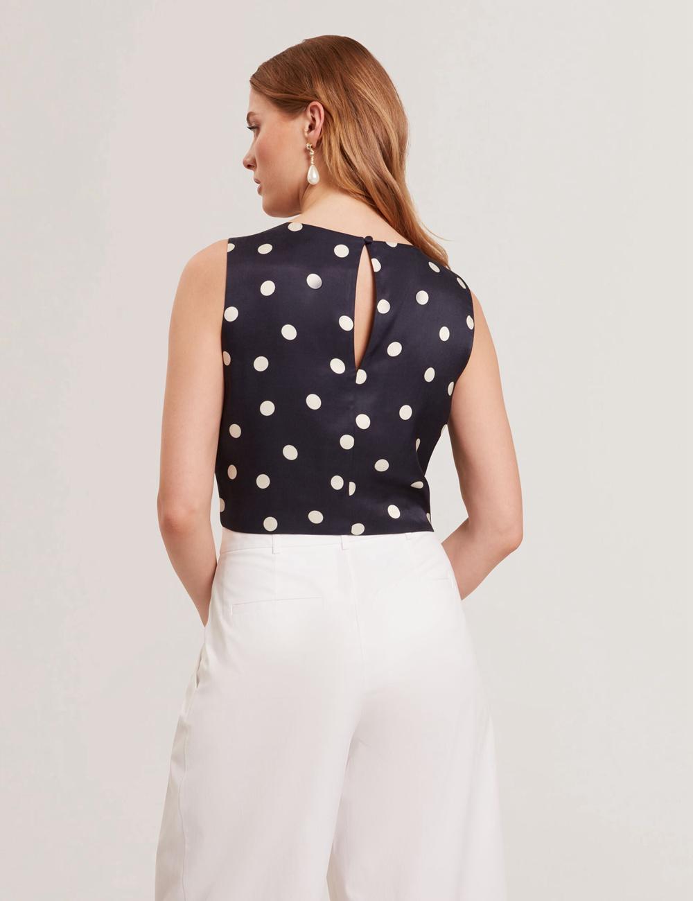 Ted Baker VEIRAA - Polka Dot Front Sleeveless Crop Women Tops Navy | UAE  30681-WFJA