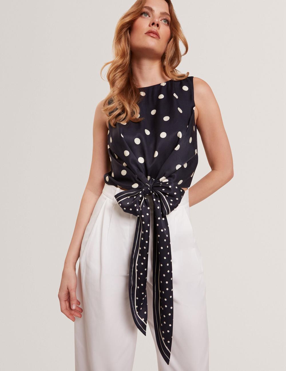 Ted Baker VEIRAA - Polka Dot Front Sleeveless Crop Women Tops Navy | UAE  30681-WFJA