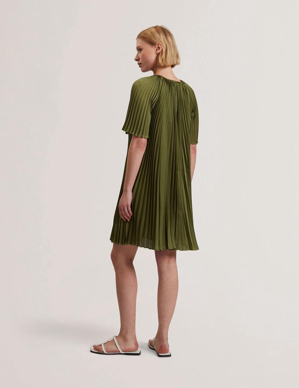 Ted Baker VINLAA - Floral Graphic Pleated Satin Women Mini Dresses Green | UAE  71608-IMCA