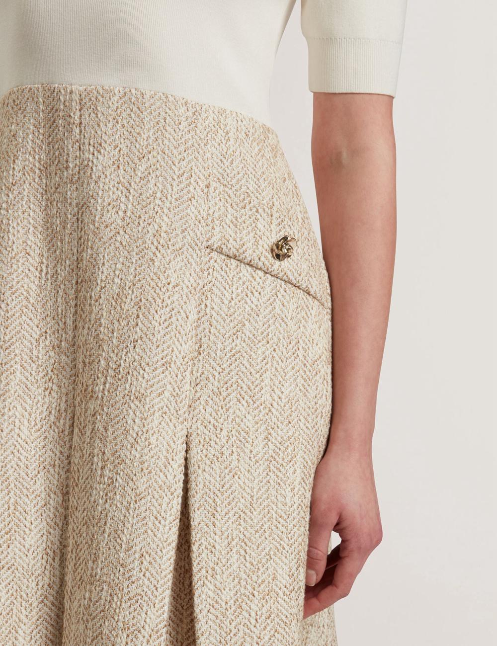 Ted Baker VULPAD - Pleated Boucle With Knit Bodice Women Mini Dresses Ivory | UAE  31074-HPUW