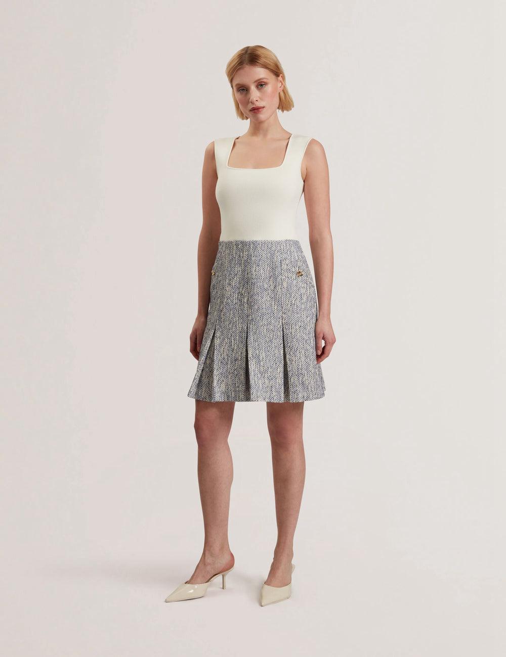 Ted Baker VULPAM - Sleeveless Knit Bodice Boucle Women Mini Dresses Lt-Blue | UAE  46102-EFIJ