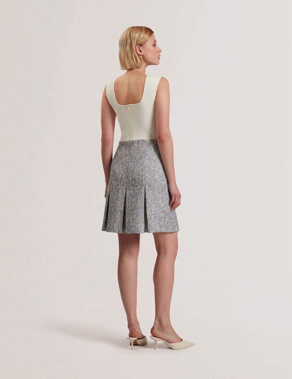Ted Baker VULPAM - Sleeveless Knit Bodice Boucle Women Mini Dresses Lt-Blue | UAE  46102-EFIJ