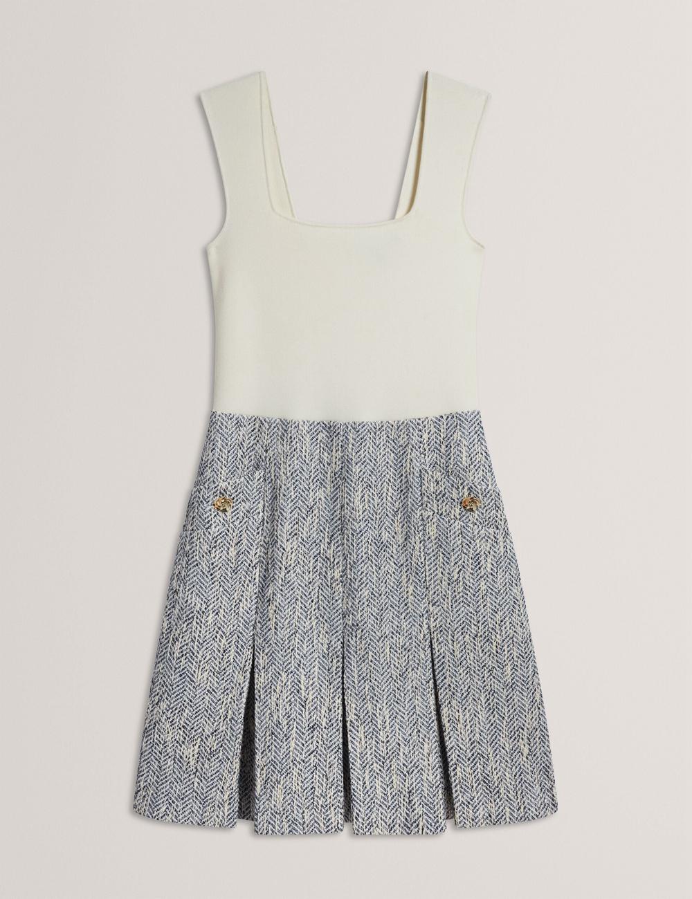 Ted Baker VULPAM - Sleeveless Knit Bodice Boucle Women Mini Dresses Lt-Blue | UAE  46102-EFIJ
