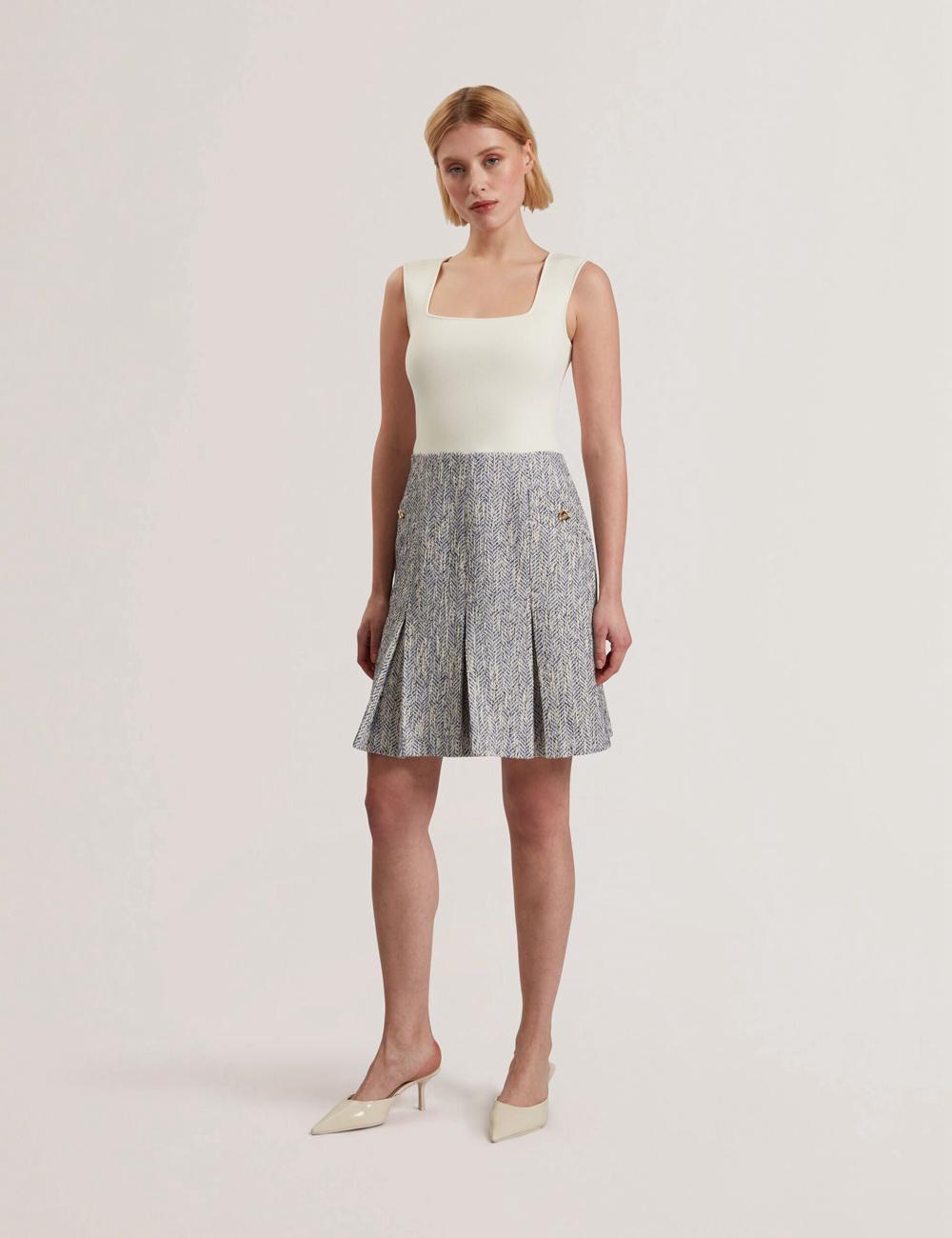 Ted Baker VULPAM - Sleeveless Knit Bodice Boucle Women Mini Dresses Lt-Blue | UAE  46102-EFIJ
