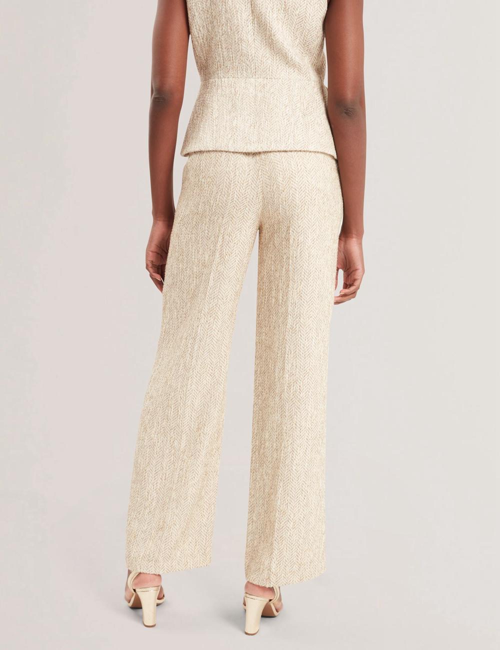Ted Baker VULPAT - Boucle Herringbone Wide Leg Tailored Women Trousers Ivory | UAE  07842-ALBZ