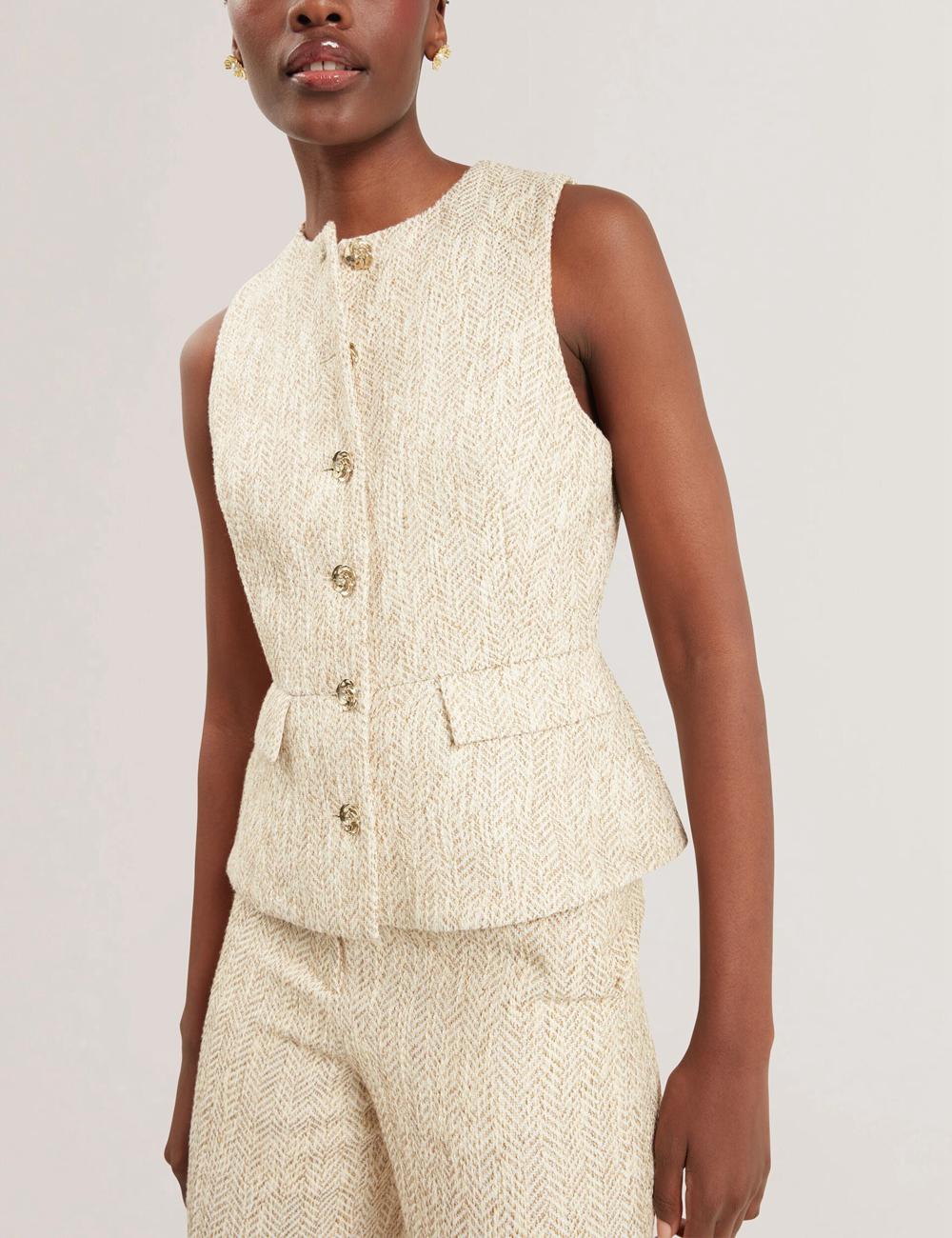 Ted Baker VULPAT - Boucle Herringbone Wide Leg Tailored Women Trousers Ivory | UAE  07842-ALBZ