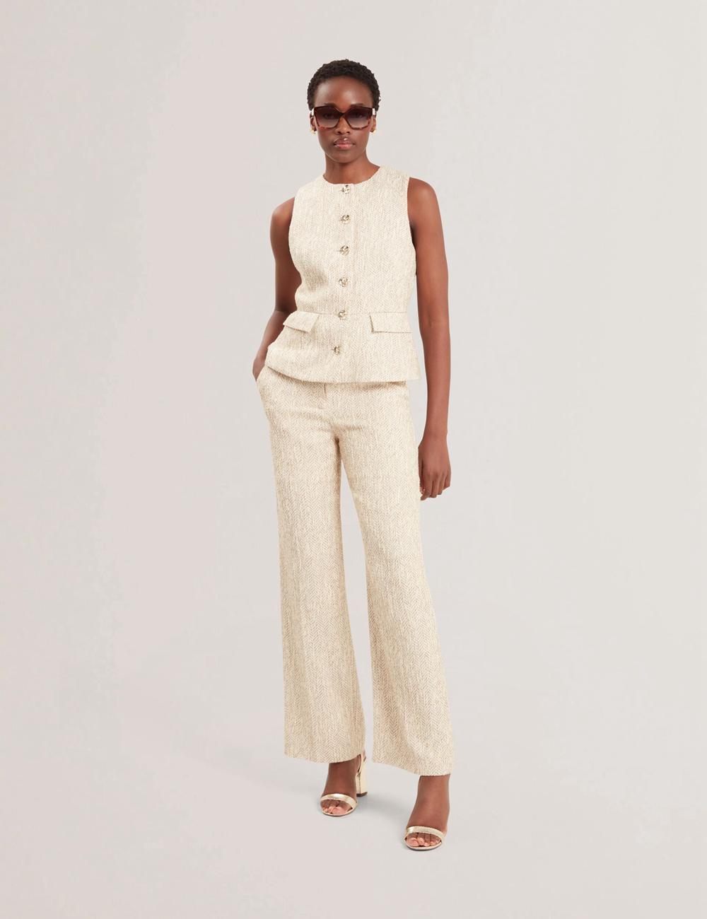Ted Baker VULPAW - Boucle Herringbone Fitted Women Suit Waistcoat Ivory | UAE  05764-KPXB
