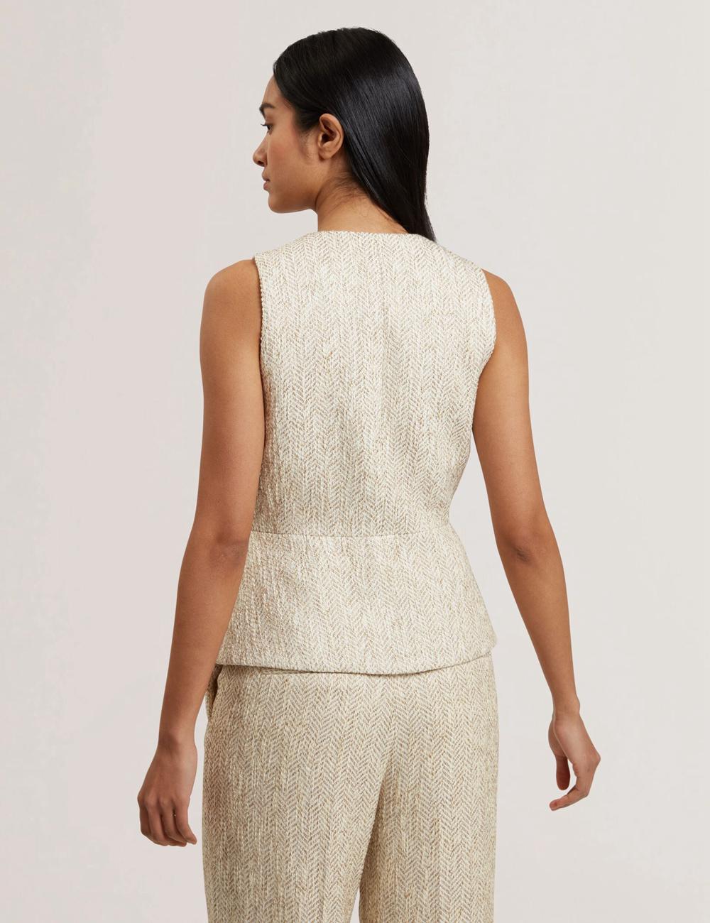 Ted Baker VULPAW - Boucle Herringbone Fitted Women Suit Waistcoat Ivory | UAE  05764-KPXB