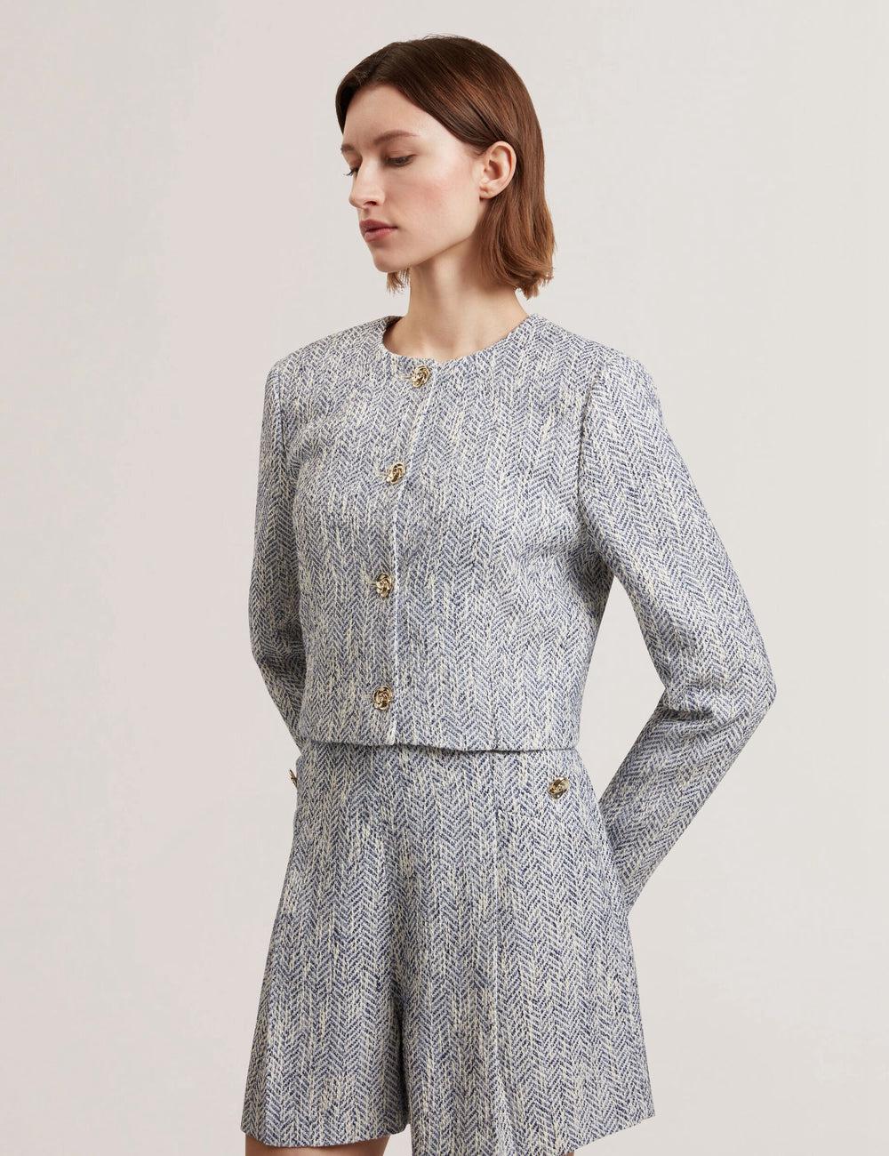 Ted Baker VULPA - Boucle Button-Up Cropped Tailored Women Jackets Lt-Blue | UAE  37018-LTEG